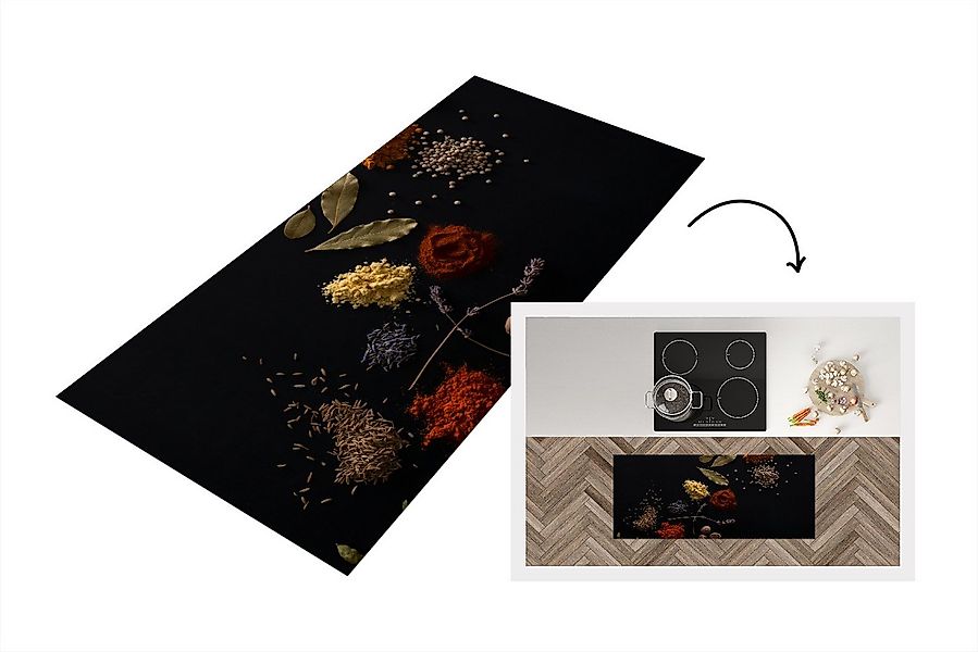 MuchoWow Küchenläufer Kräuter - Schwarz - Gewürze - Küche - Kochen, aus Kun günstig online kaufen