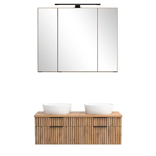 Held Möbel Waschtisch-Set Keramikbecken Weiß 200 x 120 x 47 cm Eiche 2-tlg. günstig online kaufen