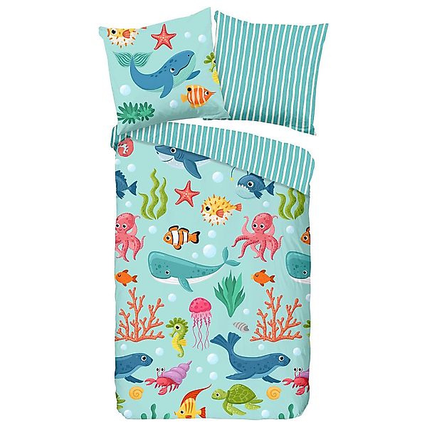 Bettwäsche Ocean aqua Baumwolle B/L: ca. 135x200 cm günstig online kaufen