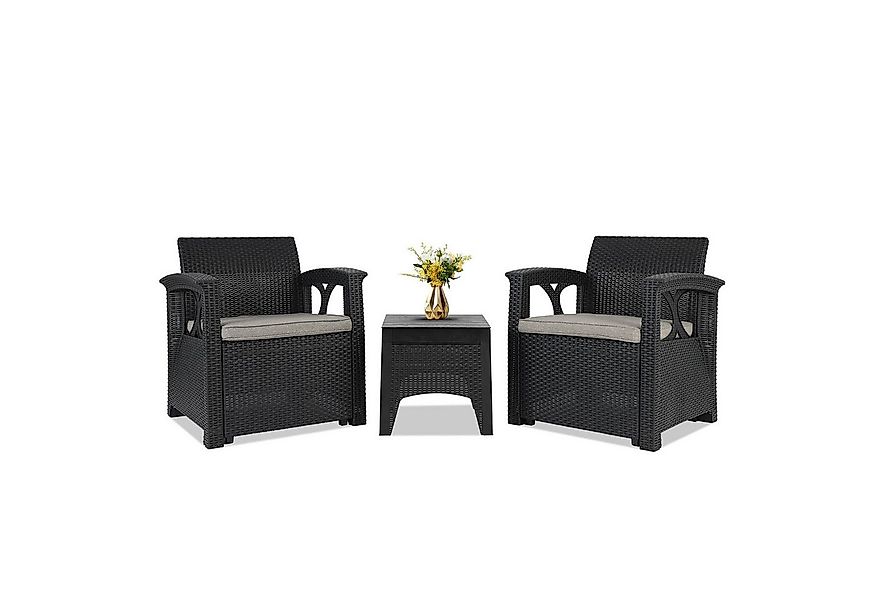 Sekey Balkonset Gartenmöbel Set Polyrattan Lounge Set 2 Stühle mit Tisch & günstig online kaufen