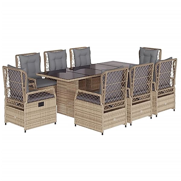 vidaXL 9-Tlg Garten-Essgruppe mit Kissen Beige Poly Rattan 3262933 günstig online kaufen