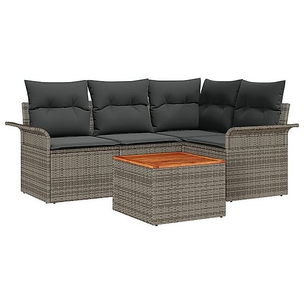 vidaXL Loungesofa 5-tlg. Garten-Sofagarnitur mit Kissen Grau Poly Rattan, 5 günstig online kaufen