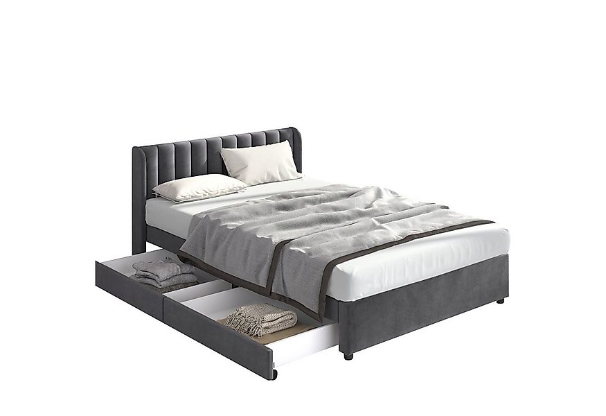 Flieks Polsterbett, Samt Stauraumbett mit 2 Schubladen 160x200cm günstig online kaufen