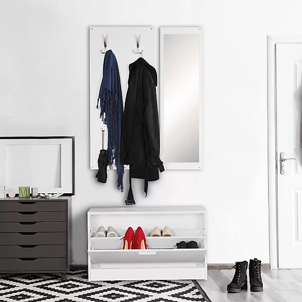 Wand-Garderobe SALERNO mit Spiegel & Schuhschrank Spanplatte weiß | Moderne günstig online kaufen