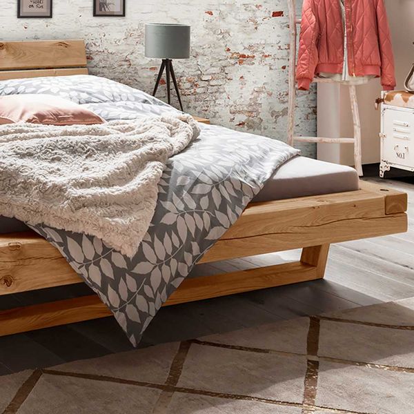 Balkenbett aus Wildeiche Massivholz Nachttischen (dreiteilig) günstig online kaufen