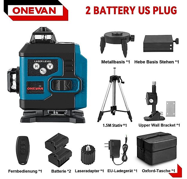 ONEVAN Laserwasserwaage 4D Laser 16 Linien Kreuzlinienlaser mit 1.5m Telesk günstig online kaufen