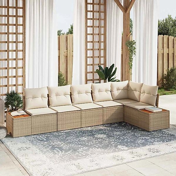 vidaXL Garten-Sofa-Set mit Kissen 6-Tlg Beige Poly Rattan 3348097 günstig online kaufen