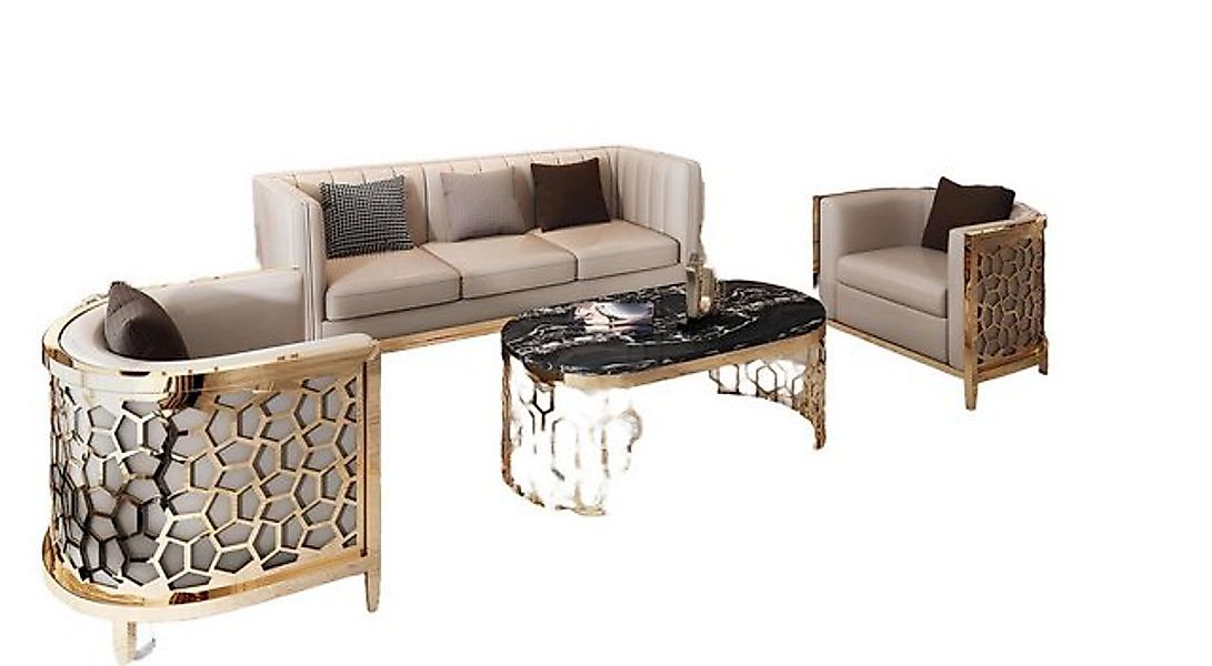 JVmoebel Sofa Polster Sofas Leder Relax NEU Beige Sitzgarnitur 3+1+1 Sitzer günstig online kaufen