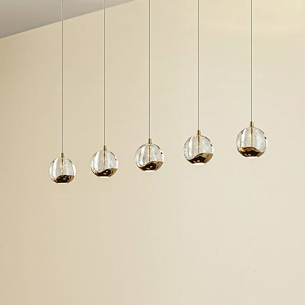 Lucande LED-Pendellampe Hayley, 96 cm, 5-flg., gold, Glas günstig online kaufen