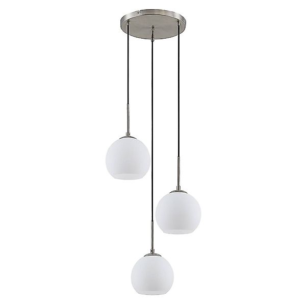 Lindby Hängelampe Jurian, Ø 32 cm, 3-flg., nickel/opal, Glas günstig online kaufen