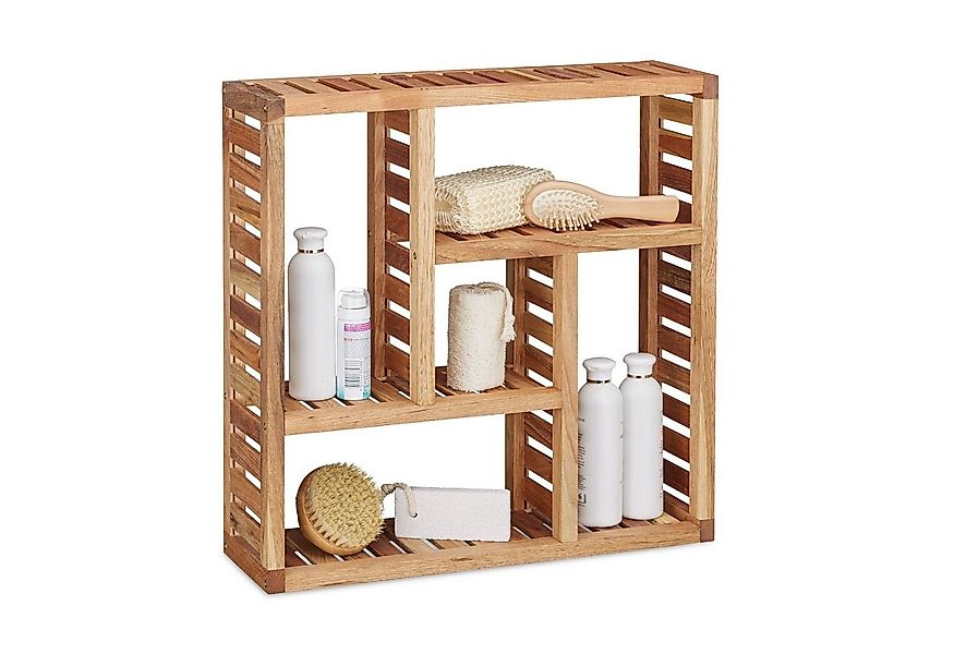 relaxdays Wandregal Walnuss Wandregal mit 5 Fächern günstig online kaufen