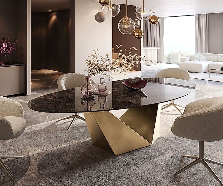 Esstisch Edge Oval 280x130 Keramik Laminam® Emperador Extra Lucidato Dunkel günstig online kaufen