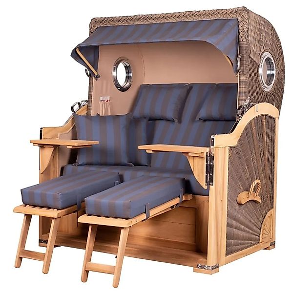 bene,iving Strandkorb Komplettset Königssee Teak Bullauge PE Grau Modell 58 günstig online kaufen