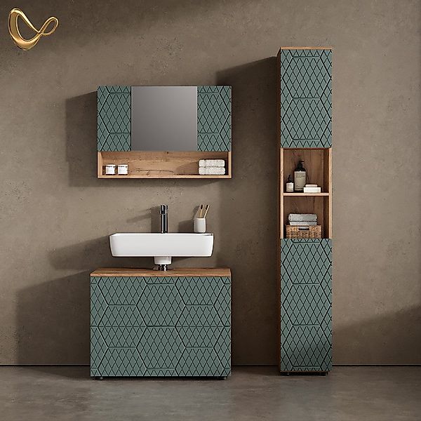 Livinity® Badezimmerspiegelschrank Ronco, Grün/Goldkraft Eiche/Goldkraft Ei günstig online kaufen