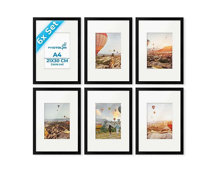 PHOTOLINI Bilderrahmen 6er Set 21x30 cm / A4 Modern Schmal mit Passepartout günstig online kaufen