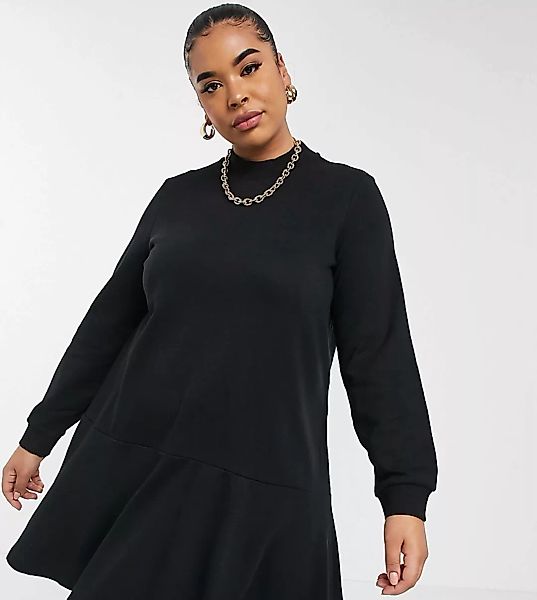 Vero Moda Curve – Hochgeschlossenes, schwarzes Hängerkleid aus Sweatstoff günstig online kaufen