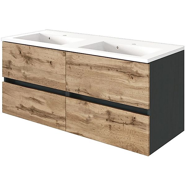 Held Möbel Doppelwaschtisch Bari 120 cm Eiche Natur Matt mit Softclose günstig online kaufen