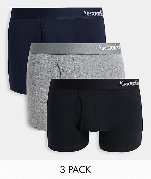 Abercrombie & Fitch – 3er-Pack Unterhosen mit Logobund in Marineblau/Grau/S günstig online kaufen