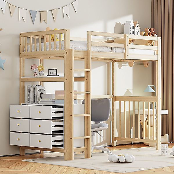 Flieks Hochbett Massivholz Kinderbett 90x200cm mit günstig online kaufen