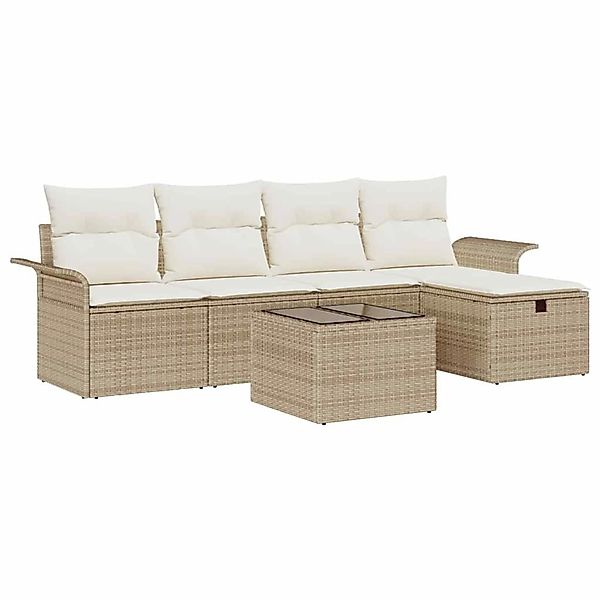 vidaXL Garten-Sofa-Set mit Kissen mit Speicher 6-Tlg Beige Poly Rattan 3360 günstig online kaufen