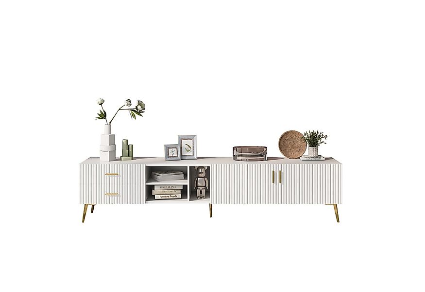 Merax Lowboard Holz mit 2 Schubladen und 2 Türen, TV-Schrank mit goldenen M günstig online kaufen