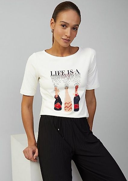 s.Oliver BLACK LABEL Kurzarmshirt Jersey-T-Shirt mit Frontprint und Schmuck günstig online kaufen