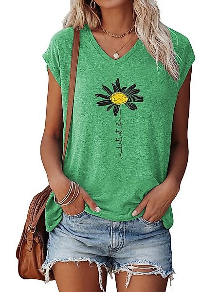 PYLIKE Kurzarmshirt Shirts Damen Casual Gänseblümchen Druck bequemes Tankto günstig online kaufen