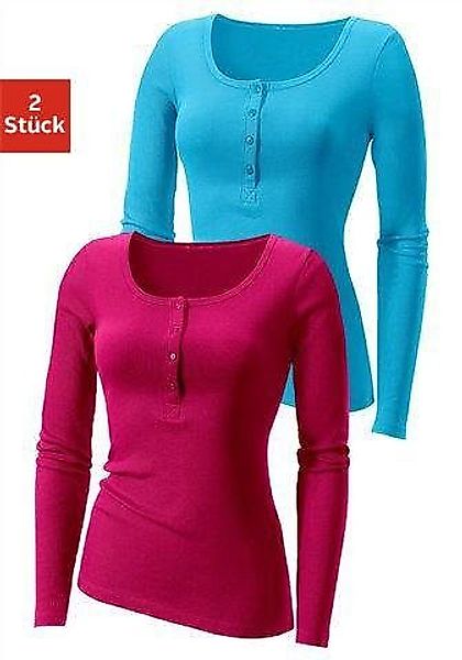 H.I.S Langarmshirt "mit kurzer Knopfleiste", (2er-Pack), aus modischer Ripp günstig online kaufen