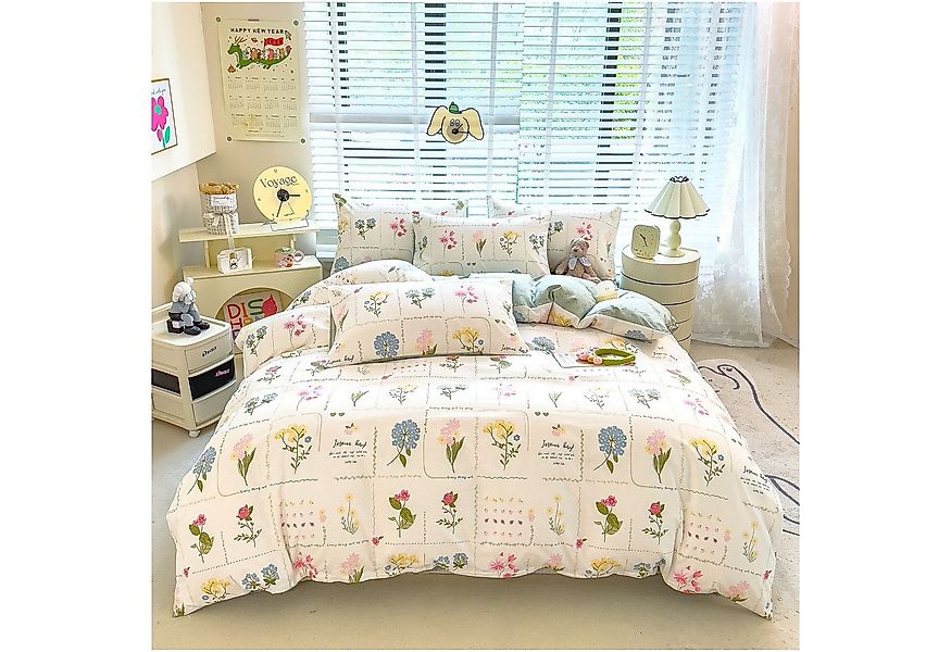 KEAYOO Bettwäsche Grün Blumen Bettwäsche, 2 teilig, Weiß Grün Blumenmuster günstig online kaufen