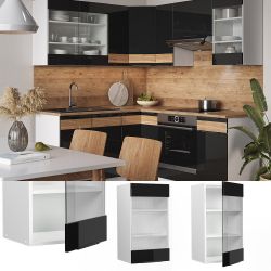 Vicco Glashängeschrank Fame-Line, Schwarz Eiche hochglanz/Weiß, günstig online kaufen