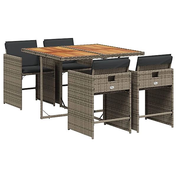 vidaXL 5-tlg Garten-Essgruppe mit Kissen Grau Poly Rattan Modell 107 günstig online kaufen