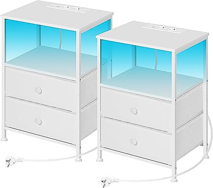 Woltu Nachttisch (2-St), mit Steckdosen LED-Beleuchtung günstig online kaufen