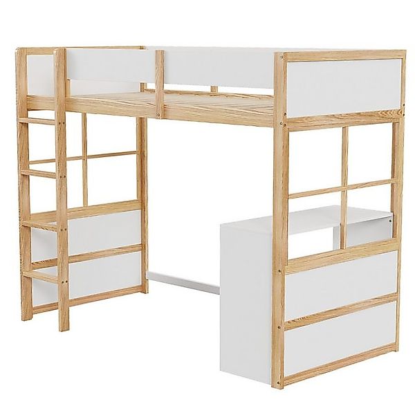 Odikalo Hochbett Einzelbett Kinderbett Sicherheitstreppe Tisch hohes Holz/W günstig online kaufen