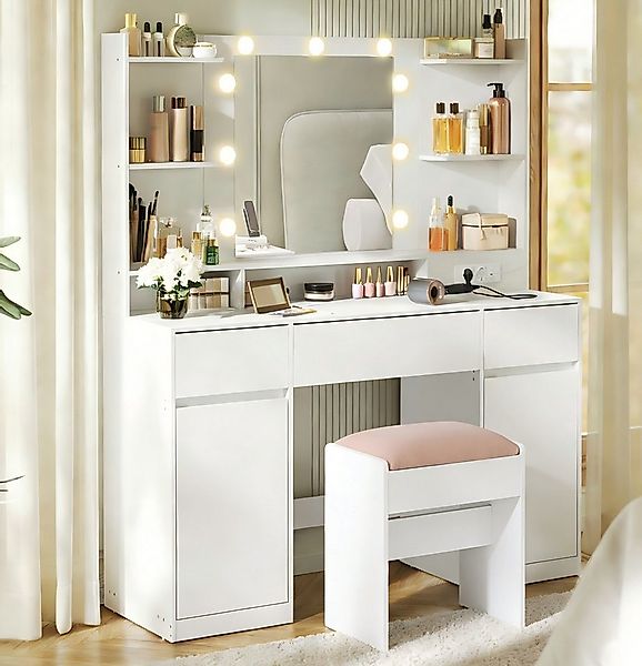 VASAGLE Schminktisch mit Spiegel und LED-Leuchten, Steckdosenleiste, Schubl günstig online kaufen