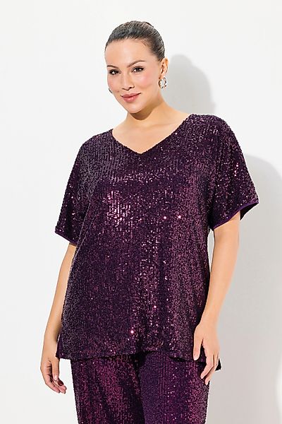 Ulla Popken T-Shirt Pailletten-Shirt Oversized V-Ausschnitt günstig online kaufen