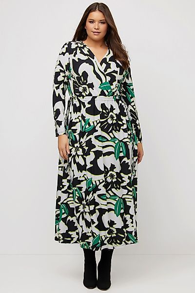 Ulla Popken Maxikleid Jerseykleid Wickeloptik V-Ausschnitt günstig online kaufen