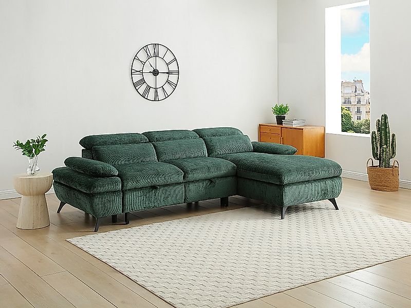 Ecksofa mit Schlaffunktion - Ecke rechts - Strukturstoff - Grün - SURDELI günstig online kaufen