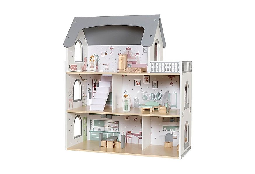 TikTakToo Puppenhaus Traumhaftes Puppenhaus Grau mit 14-teiligem Zubehörset günstig online kaufen