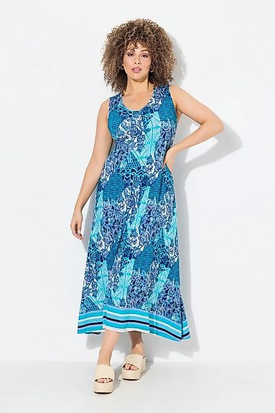 Ulla Popken Jerseykleid Maxikleid Patchdruck A-Linie V-Ausschnitt ärmellos günstig online kaufen