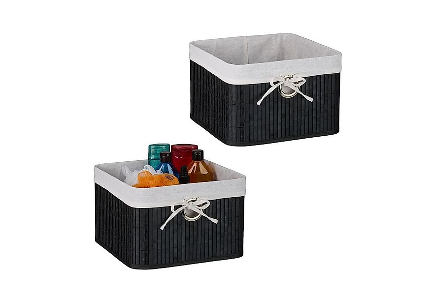 relaxdays Regalkorb Aufbewahrungskorb Set aus Bambus (2 St), schwarz günstig online kaufen