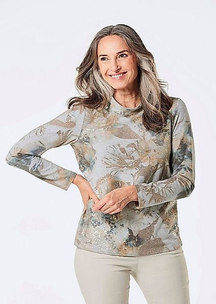 GOLDNER Print-Shirt Kurzgröße: Elegantes Langarmshirt mit Foliendruck Baumw günstig online kaufen