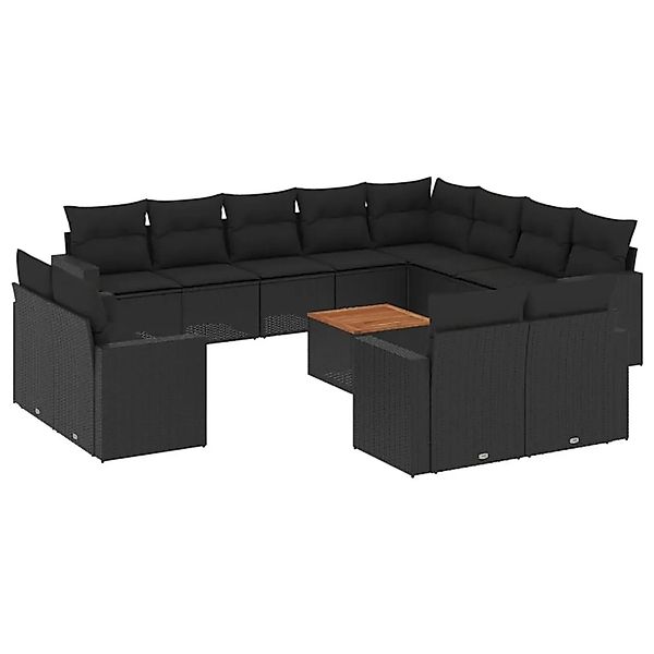 vidaXL 13-Tlg Garten-Sofagarnitur mit Kissen Schwarz Poly Rattan 3224389 günstig online kaufen