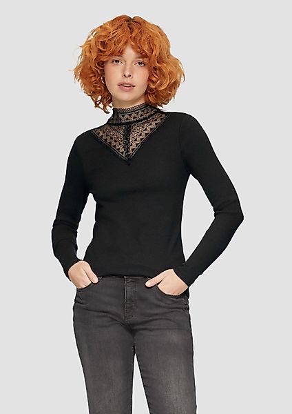 QS Langarmshirt T-Shirt Rippshirt mit Spitzeneinsatz günstig online kaufen