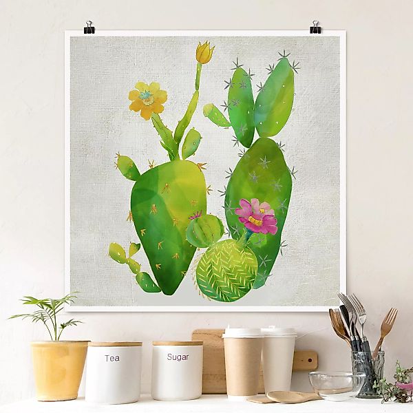 Poster Blumen - Quadrat Kaktusfamilie rosa gelb günstig online kaufen