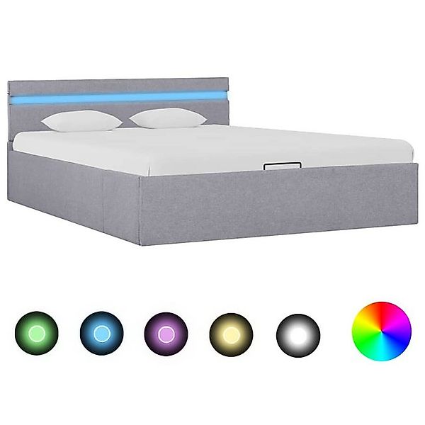 vidaXL Bettgestell Stauraumbett Hydraulisch mit LED Hellgrau Stoff 140x200 günstig online kaufen