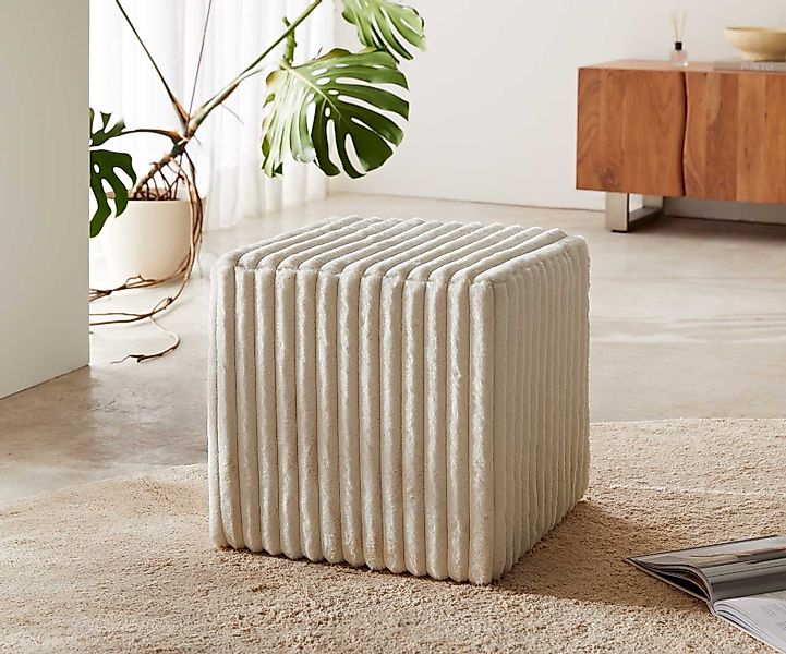 DELIFE Sitzhocker Dado, Plüschcord Beige 45x45 günstig online kaufen