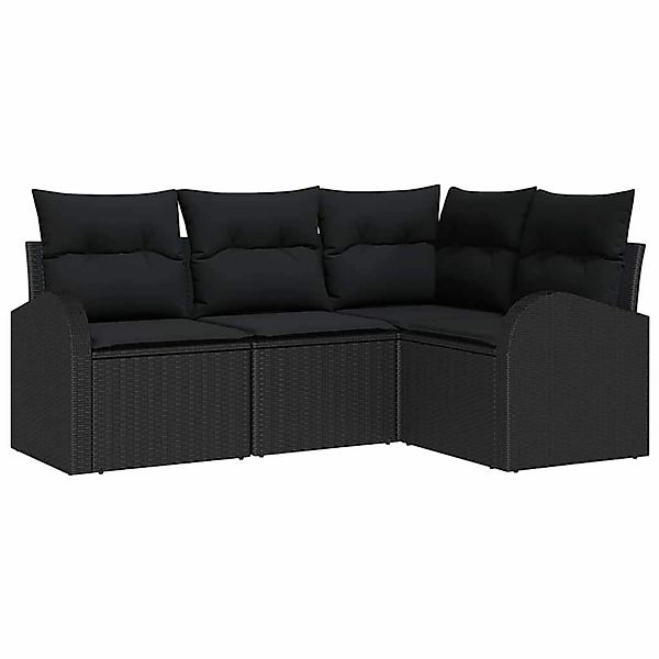 vidaXL Garten-Sofa-Set mit Kissen 4-Tlg Schwarz Poly Rattan 3346023 günstig online kaufen