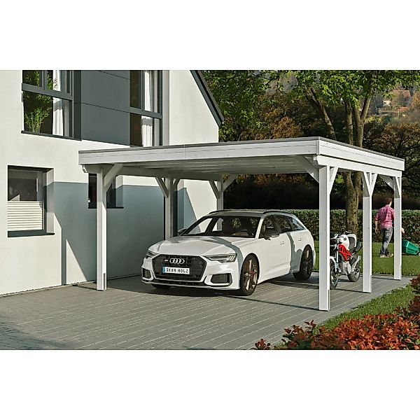Skan Holz Carport Grunewald 427 cm x 554 cm mit Aluminiumdach Weiß günstig online kaufen