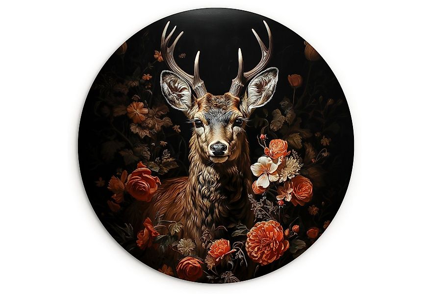 MuchoWow Gemälde Hirsch - Tier - Blumen - Natur - Botanisch, Fotodruck (1 S günstig online kaufen