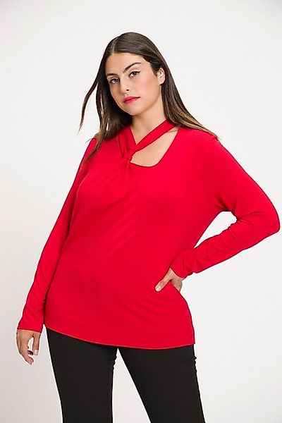 Ulla Popken Rundhalsshirt Shirt Cut-Out Slim drapierter V-Ausschnitt Langar günstig online kaufen